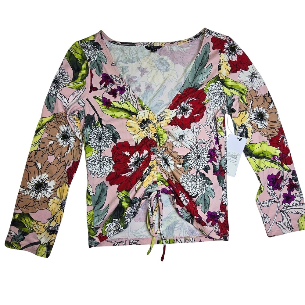 Guess Garden Fever Rose Ruched Top Womens Small Floral Y2K Cottagecore dopamine